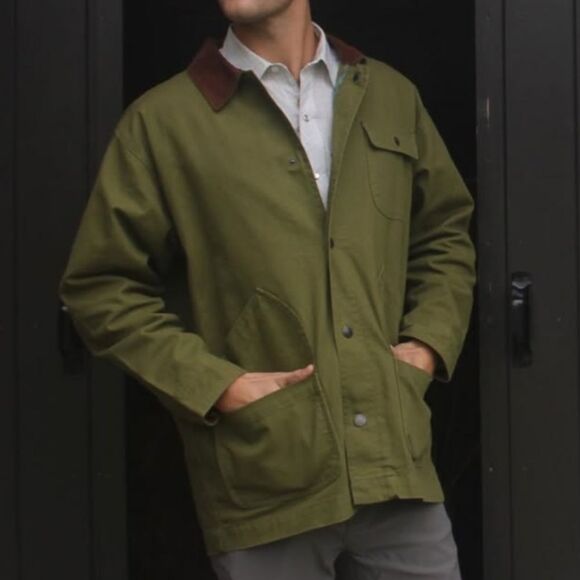 Southern Proper Bluff Barn Jacket Size M Olive Green Canvas W/ Corduroy Collar - Picture 1 of 7
